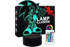 GEMI Sonic The Hedgehog Night Light Kids Anime Lamp, 3D Illusion Light Adjustable-16 Colors with Remote Control, Toys Room Decor, Sonic Gifts for Boys Girls Birthday Christma