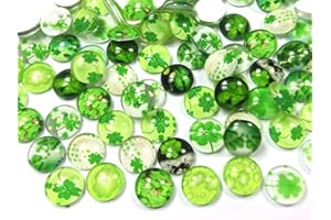 BEADSVISION #103 Glass Cabochons 12 mm Clover Leaf Mix Round Glass Cabochons Lucky Charm Pack of 50