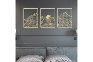 fengman123 Lot de 3 pièces dorées décoration murale en métal forme lever de soleil sculpture murale en métal art mural abstrait lever de soleil forme décoration murale métal moderne abstrait dessin