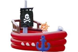 Teamson Kids Water Inflatable, Pirate Boat Water Fun for Outdoor Garden, Water Play Centre for Boys & Girls with 7 Accessories