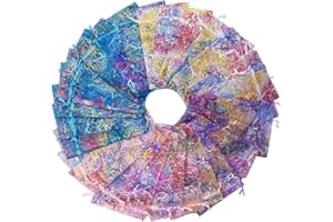 SUMDIRECT 100Pcs Mixed Color Coral Pattern Organza Bags Wedding Party Gift Favor Bag Jewelry Pouches for Christmas (10x15cm)…