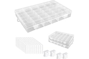 AZKEEGREY 2Pack 36 Grids Plastic Embroidery Floss Storage Box, Cross Stitch Storage Box with 200 Floss Bobbins, 8Sheet Blank Stickers