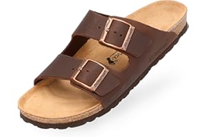 BOnova Schwanberg Genuine Leather Men's Mules in 2 Colours in Sizes 40-48: Comfortable Slippers Made of Real Leather with Cork Footbed - Sandals Made in the EU