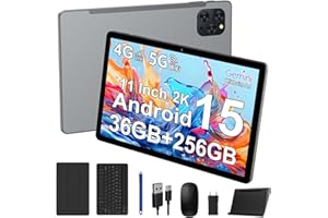 FASTWD Tablette 11 Pouces Android 15 Tablette Tactile avec 4G LTE/5G WLAN,Octa-Core,36GB+256GB/TF 1TB/8000mAh/13MP+8MP/GPS/GMS,BT5,Tablette avec Clavier,Gris