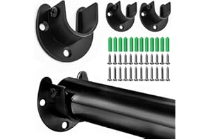 SHFYFHS 4 Stück Edelstahl Stangenhalterung, U-Form Edelstahl Stangenhalter, Rundrohr Halterung, Schrankregal Stangenhalterungen, Stangenendstütze, Für Kleiderschrank, Schrank, Balkon,Badezimmer(Schwarz 25mm)