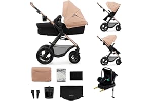 Kinderkraft MOOV 2 AIR Carrito bebé 4 en 1, Mink PRO I-Size, MINK FX, Sistema de Viaje, Cochecito para Bebé, Silla de Paseo, Plegable, para Recién Nacido, Desde el Nacimiento hasta los 3 Años, Beige