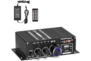 NAMYOPRCE Mini Amplificatore di Potenza Audio 600W, Amplificatore Altoparlante Ricevitore Bluetooth 5.0 2.0 CH con alimentazione 12V 5A, controllo bassi e alti Lettore musicale per garage