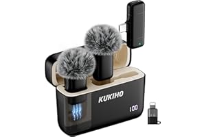 KUKIHO Microfono Lavalier Wireless con Custodia di Ricarica, Cancellazione del Rumore, Clip Plug-and-Play per iPhone, Android, YouTube, Vlog