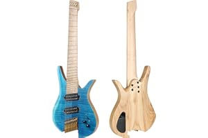 Batking Travel Guitar Electric 8 String Headless Guitars Fanned Fret Guitar for Adults (Blue)
