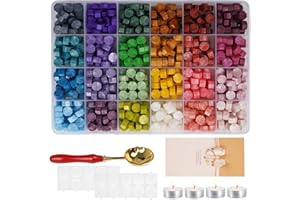 MYLIVELL 600+ Pièce 24 Couleurs Perles de Cire à Cacheter Kit, Tampon de Sceau de Cire, Kit de Cire à Cacheter avec 4 Bougies et 1 Pince pour Invitations de Mariage, Enveloppes, Cartes, Coffrets Cadeaux