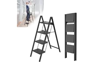 Froadp Scala pieghevole a 4 gradini, antiscivolo, in ferro, multifunzione, per casa, cucina ed esterni, portata fino a 250 kg