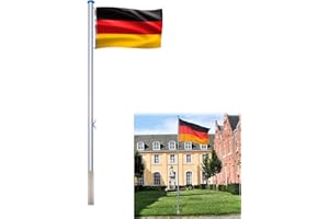ACXIN Mât télescopique en aluminium - 6,5 m - Gaine de sol - Drapeau de l'Allemagne - Réglable en hauteur - Mât télescopique en aluminium