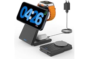 3 in 1 Wireless Charging Station, Foldable Magnetic Charger Stand for Multiple Devices, Wireless Charger for iPhone 17/16/15/14/13/12, Apple Watch 9/8/7/6/SE/5/4/3/2, AirPods 4/3/2/Pro
