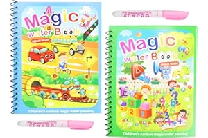 LumenTY 2 Stück Magisches Wassermalbuch Wiederverwendbares Doodle Buch Magische Malbücher für Kinder mit 2 Wasserstift