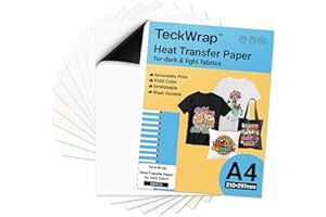 TECKWRAP Inkjet Heat Transfer Paper A4 x 10 Sheets for Dark or Light Fabric Iron On T Shirt Transfer Paper A4 Printable Transfer Paper（White,Green Glitter,Blue Glitter,Gold Glitter,Glow in Dark）