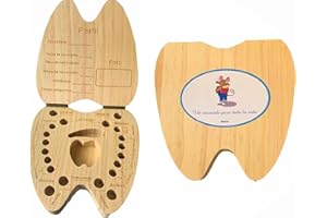 ABUBU Boîte à dents de lait en bois pour garçons et filles La petite souris Perez, boîte en bois pour dents de lait, souvenir d'enfance (espagnol)