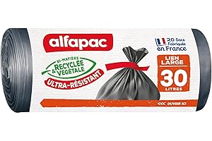 Alfapac alfapac-20 SACS 30L À LIEN Large Ultra-RÉSISTANT-FABRIQUÉS EN France-BI-MATIÈRE Unique RECYCLÉE ET VÉGÉTALE Reciclado Maxi-Peso de Enlace Grande, Polietileno, Negro, 30 L