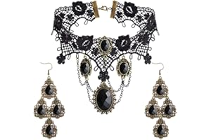 Huture 3 Stk Gothic Choker Halskette Ohrringe Set, Gotisch Spitze Halsband Kette, Vintage Punk Ohrstecker, Retro Vampir Victorian Schmuck für Halloween Ostern Party Dekoration, Stil 4