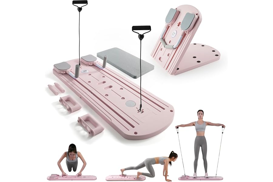 Myga Pilates Reformer Machine - Foldable Pilates Board with Rebound Ab Roller, Resistance Bands, Push Up Bars & LED Counter for Full Body Workout - Multifunctional for Home, Gym & Travel