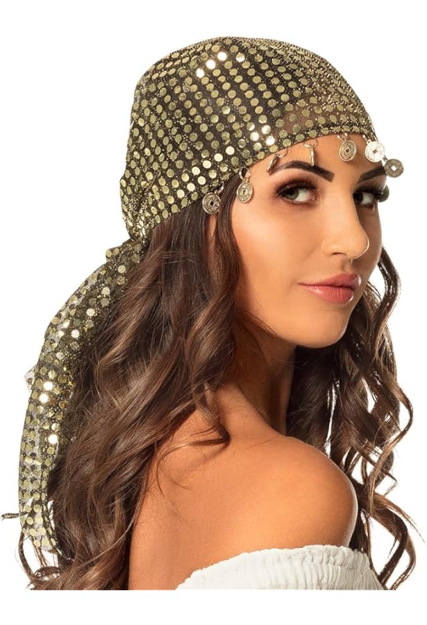 Nogeqi Hoofdketting goud hoofdtooi waarzegster strass pailletten kwast haarketting gouden festival kostuum waarzegster accessoires voor dames vrouwen meisjes (hoofdomtrek van 55 - 60 cm