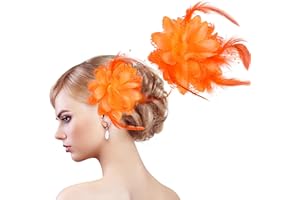 MWOOT 2 Pinzas de Flores para el Pelo con Plumas, Horquillas para el Pelo con Flores, 1920S Tocados de Plumas, Naranja Fascinator Retro para Mujeres, Accesorios Cabello para Cóctel Boda Fiesta del Té