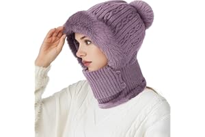 CUEMOON 2 in 1 Cappello Sciarpa Invernali Set, Donna Passamontagna Maglia, Cappuccio in Pile Maschere Scaldacollo, per Sci Outdoor