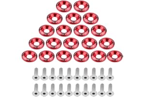 ‎KEENSO Keenso Auto Stoßstange Unterlegscheibe Schrauben Kit, 20 Sätze Universal Auto CNC Billet Aluminium eloxierte Unterlegscheiben und Schrauben für Kotflügel, Stoßstangen, Scheinwerfer, Kofferraum (Rot)