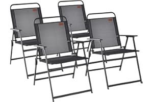 ‎COSTWAY COSTWAY 4er Set Gartenstühle, Klappstühle mit Armlehnen, Balkonstühle mit atmungsaktivem Stoff, Terrassenstühle für Balkon, Garten, Hinterhof