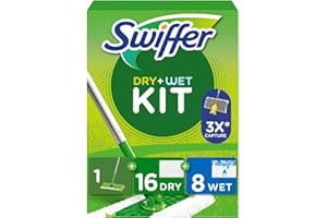 ‎SWIFFER Swiffer Bodenwischer Dry & Wet Starter-Set, 1 Stab, 16 Trockene, 8 Feuchte Bodentücher, Für Eine Schnelle & Einfache Reinigung von Hartböden