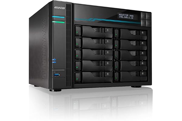 Asustor Lockerstor 10 Pro AS7110T 10 Baies Serveur NAS Bureau Boîtier Quad Core 3.4 GHz CPU, 8 Go RAM DDR4, M.2 NVMe SSD Cache, sans disque