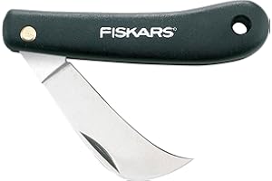 Fiskars Couteau serpette, Couteau de poche, Longueur totale: 17 cm, Acier inoxydable, Noir, K62, 1001623