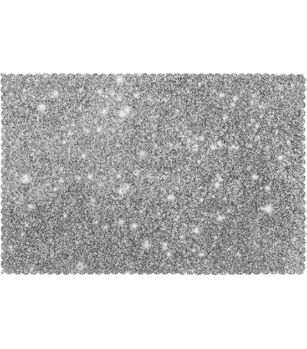 6-Piece Silver Glitter Oval Placemats – Christmas Festive Table Decor, Holiday Modern