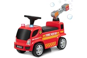 COSTWAY Children's Fire Engine with Bubble Gun & Ladder, Music, Headlight and Siren Sound, Ride on Ride on Car for Children from 18-36 Months, Red