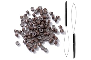 QEEQPF 300 perline foderate in silicone da 5 mm, Linkies per l'incollaggio di extension di piume di capelli umani e 2 pezzi per extension per capelli, infila aghi e ganci per extension di capelli o piume