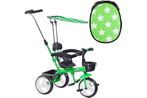 boppi Kids 4-In-1 Tricycle Push Along Trike Stroller | Trikes with Parent Steering Handle & Sun Shade | Ideal for Toddlers Girls & Boys | Green