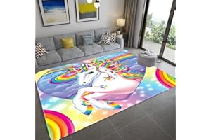 STICKER SUPERB. Mädchen Schlafzimmer Teppich 3D Einhorn Carpet Mädchen Zimmer Bodendekoration Rug Cartoon Kinderzimmer Krabbelmatte Flanell Memory Foam Teppich Geeignet für Wohnzimmer (140x200 cm, Bunt 2)