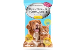 Japan Premium Pet Haustier Feuchte Tücher für Pfoten & unter dem Schwanz | Essentiell Pet Supplies für Katzen & Hunde Pflege | Allzweck Reinigungstücher für Hund & Katze | Pflegetücher Hund | 90 STK.