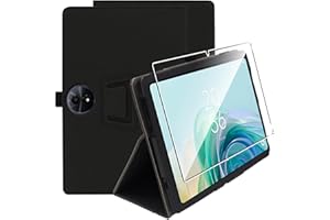 zZjoOoj Custodia Cover Compatibile con TCL Tab 11 Gen 2/TCL Tab 11 Gen 2 FE, Ultra Sottile in Pelle con Vetro Temperato Ultra Sottile,Custodia in Pelle PU Premium con Funzione Leggio Verticale, Nero