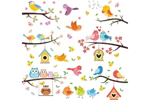 COLOFALLA 9 Blatt Fensterbilder Frühling Niedlich Vögel Fensterbilder Selbstklebend Blumen Schmetterlinge Fenstersticker Fenster Kinderzimmer Party Ostern Deko Fensterfolie Fensterdeko (A)