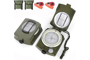 Kyrio 2Pcs Military Compass, Hiking Navigation Army K4074 Lensatic Sighting Waterproof Compass Prismatic Compass for Outdoor Camping Hiking, with Pouch, Whistle