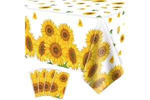 DVAORC 4 Pack Sunflower Tablecloth 51 x 86 Inch Plastic Rustic Sunflower Tablecloth Sunflower Party Tablecloth Sunflower Birthday Party Table Cloth Sunflower Table Covers for Indoor Outdoor Party Decorations