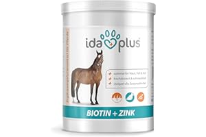 Ida Plus Biotin + Zink - Rundumversorgung – hochdosiert – VERGLEICHSSIEGER – Premium Zink für Pferde - verbessert Hufqualität - für Haut, Fell & Immunsystem - bei Mauke, Hufproblemen & mehr - 750g