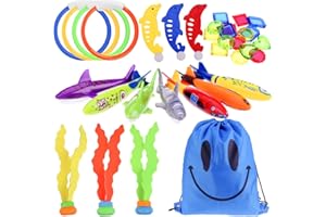 Faburo 34 stück Tauchen Spielzeug Unterwasser Pool Spielzeug Set mit Torpedos Tauchringe Edelsteine Fisch Algen Schwimmspielzeug für Kinder