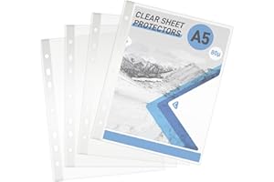 JIANTA Kieszenie dziurkowane A5, 60 szt. przezroczystych portfeli z tworzywa sztucznego, bardzo mocne portfele na dokumenty 80 µ, kieszeń Polly, torby kolekcjonerskie do ochrony papieru, dokumentów i