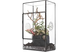 NCYP Terrarium géométrique Noir rectangulaire en Verre avec Porte latérale et Trois Trous d'aération Fait à la Main, 13x10x23cm, pour Petits Insectes Décoration de Jardin (Terrarium Uniquement)