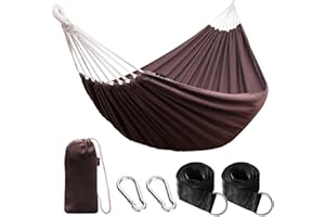Anyoo Hamaca de Algodón para Jardín al Aire Libre con Tela Cómoda y Correas Amigables con los árboles para Colgar, Duradero y Portátil Hamaca con Bolsa para Exterior/Interior, Terraza, Patio, Camping