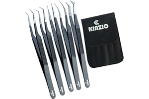 KINZIO Pinzette per extension ciglia Set di 5 pinzette, in acciaio inossidabile giapponese, dritte curve 45 Pinzette per ciglia con volume di 90 gradi (Nero, Set da 5 pezzi)