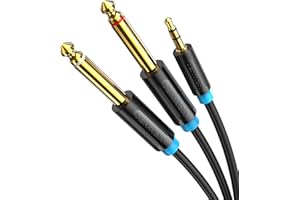VENTION Cable de 3,5mm a Doble 6.35mm Mono Audio Jack Divisor de Macho a Macho Compatible con Computadora Portátil, Mezclador, Amplificador, Guitarra 1m