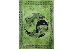 AVA Collections Tapisserie psychédélique motif dragon Yin-Yang - Décoration de chambre - Vert