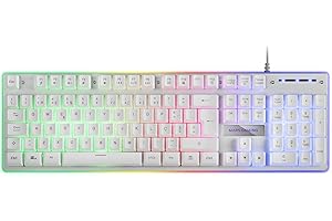 MARSGAMING Mars Gaming MK220W Bianco, Tastiera da Gioco H-Mech, FRGB Rainbow e Halo, Antighosting, Lingua Portoghese